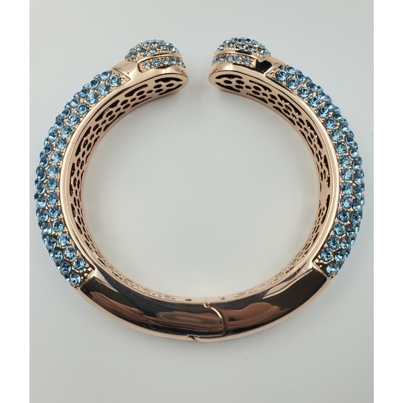 Joan Boyce “Kissable” Hinged Cuff Bracelet – Aqua Pave’ Crystals – Rose Gold - Picture 3 of 6